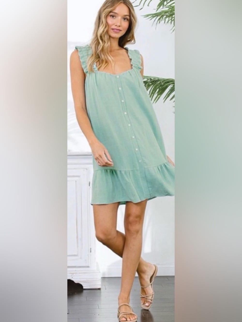 💚LAST1️⃣💚New Women’s Sage ruffle strap Spring Summer flowy cute dress